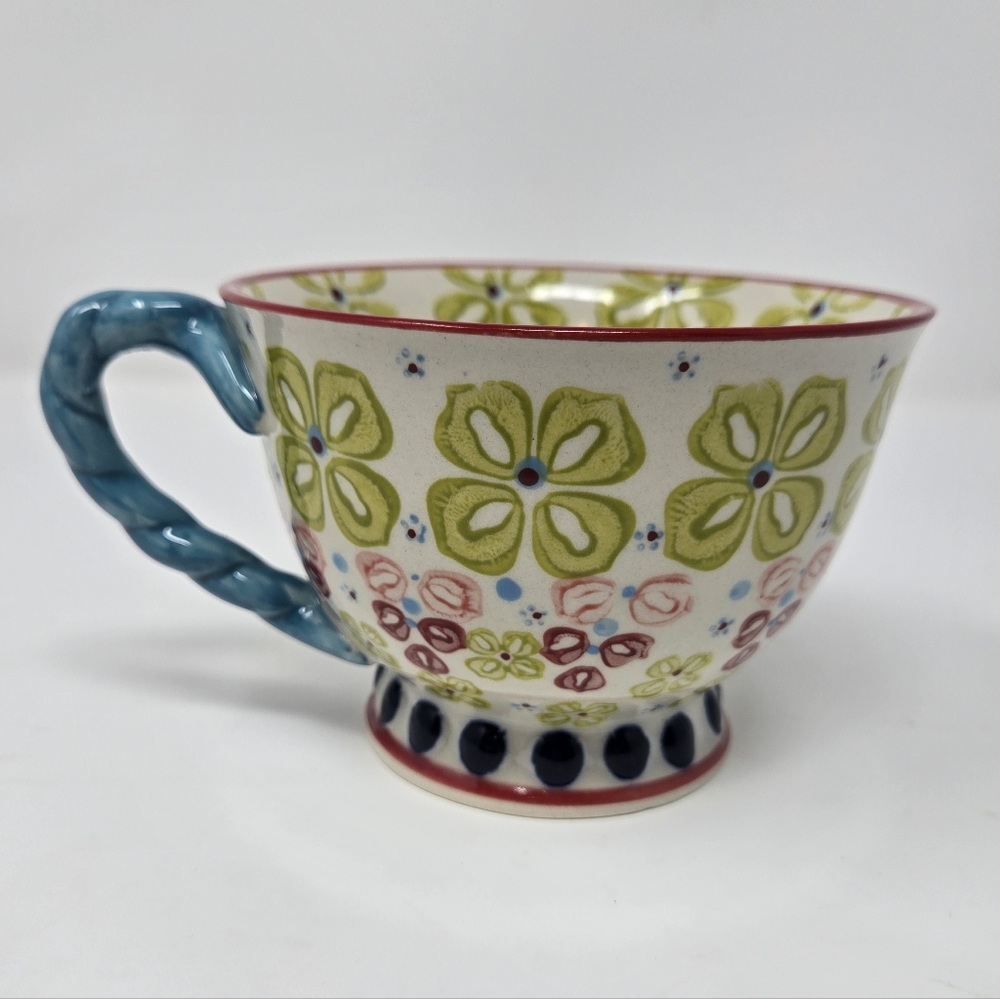 Anthropologie Elka Ayaka Pedestal Footed Tea, Mug Floral with Twisted Handle